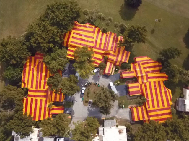 Fumigation tents over multiple buildings